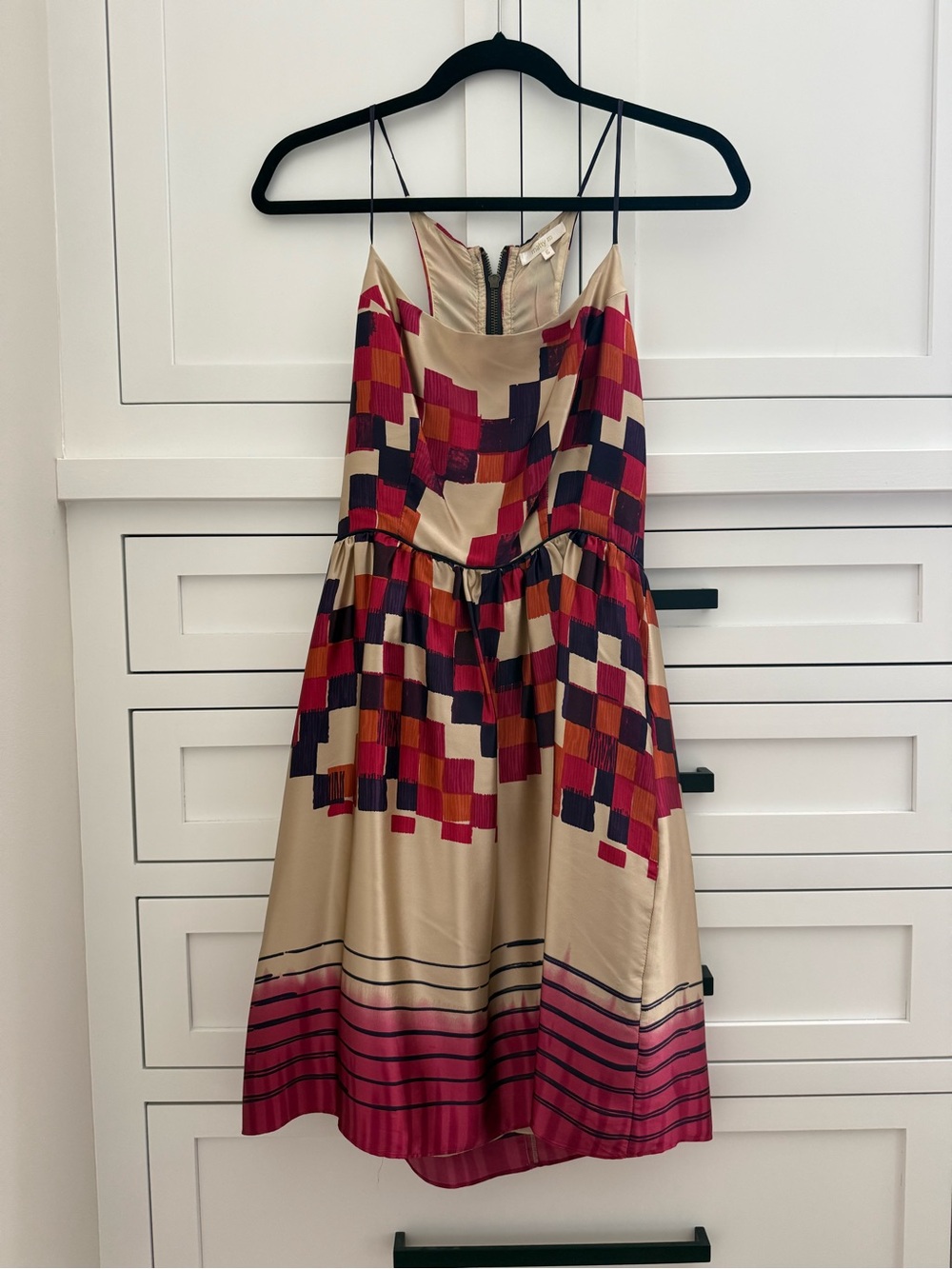 Matty M Striped Mosaic Print Spaghetti Strap Dress - Beige & Pink